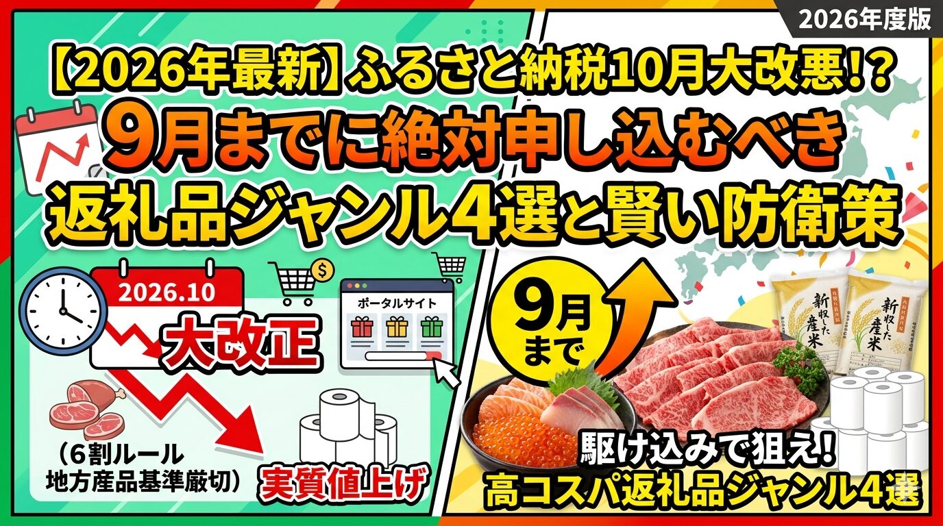 【2026年最新】ふるさと納税10月大改悪！？9月までに絶対申し込むべき返礼品ジャンル4選と賢い防衛策